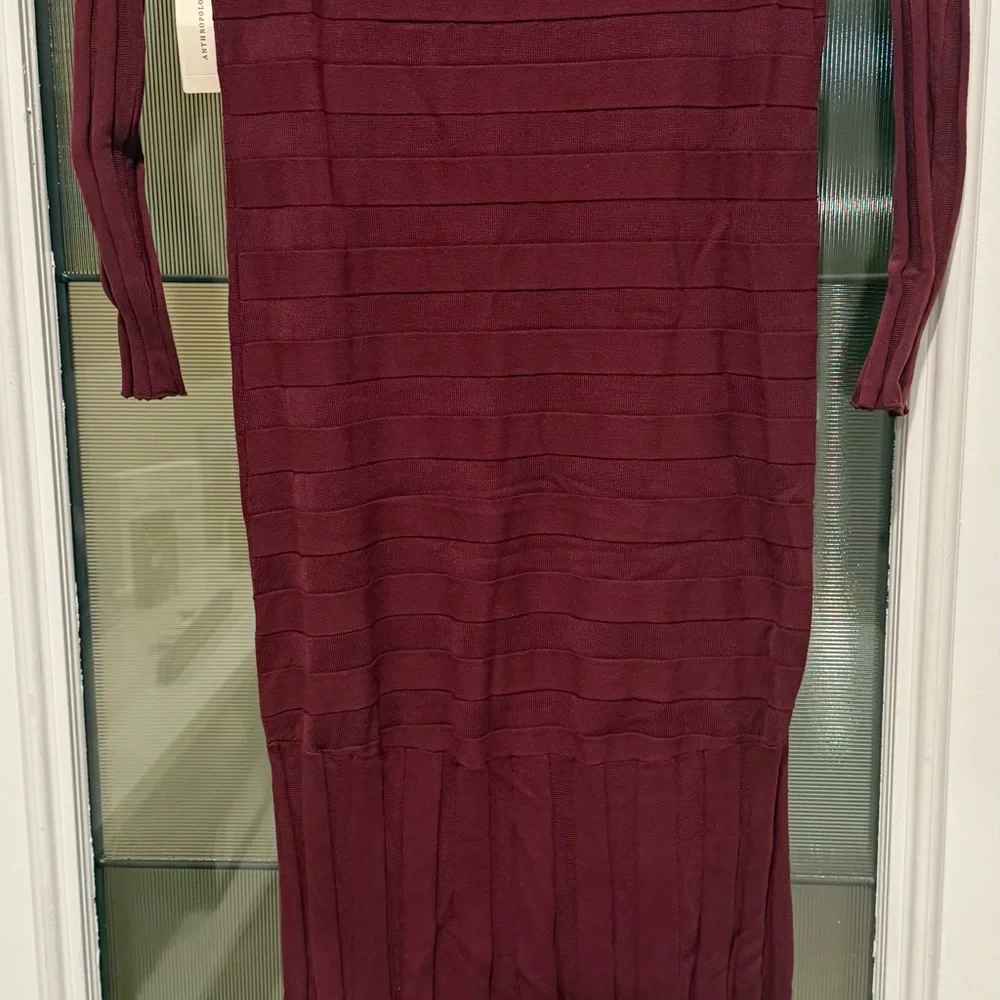Anthropologie Cold Shoulder Wine Colored Knit Maxi Dress Size Med NWT - Picture 4 of 6